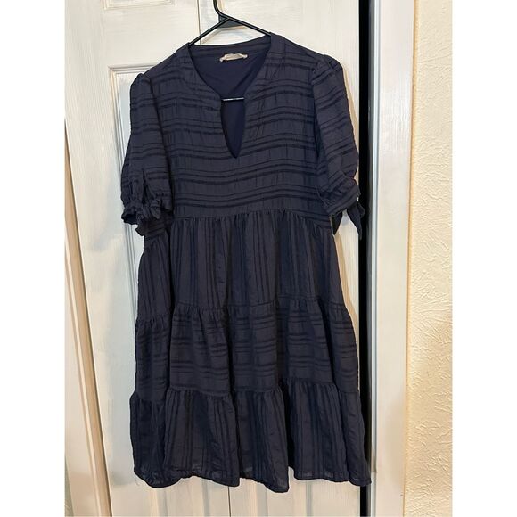 Altar'd State Women's Striped Tiered Babydoll Mini Dress Navy Blue Size Medium - Picture 9 of 9
